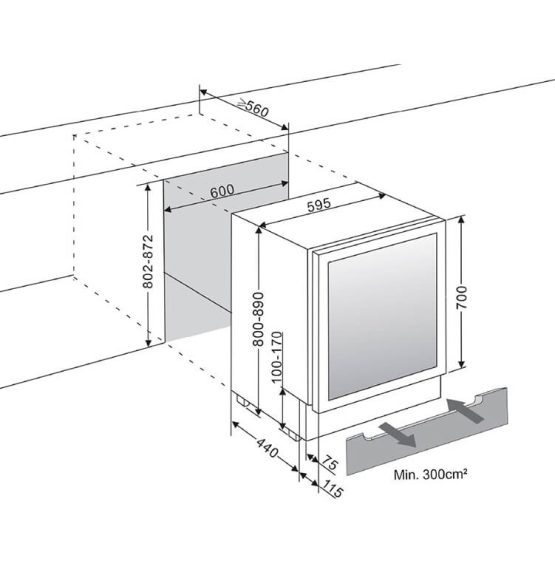 vinoteca-WineCave-60-700-DI-medidas-encastre vinoteca estándar encastrable
