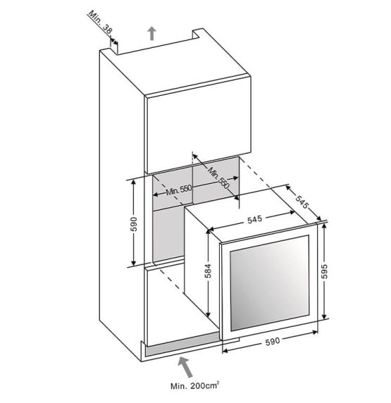 vinoteca-WineMaster-36D-esquema-instalacion vinoteca estándar encastrable
