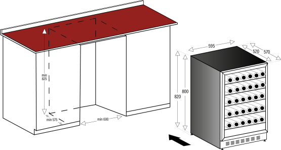 vinoteca caviss clen246tbe4 encastrable bajo encimera plano vinoteca caviss clen246tbe4 encastrable bajo encimera plano