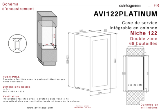 Vinoteca Avintage AVI122Platinum Plano encastre