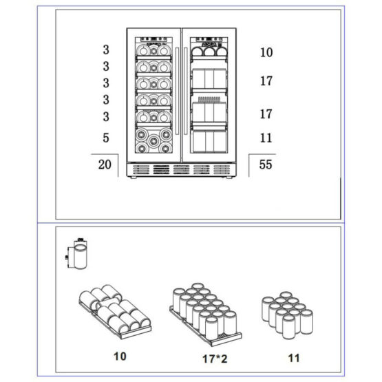 Vinoteca Cavin 60D 2T 55L Negra medidas posicion